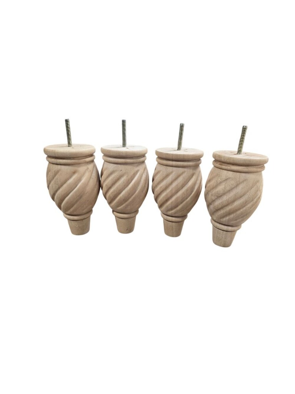 Set of 4 Spiral Carved Furniture Legs Feet 7" Tall With Screw In Anchor Bolt